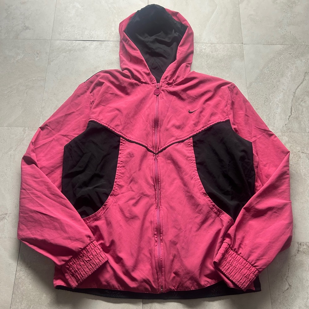 Nike Windbreaker Pink Black Girls XL Full Zip Hooded Jacket Sportswear 1151